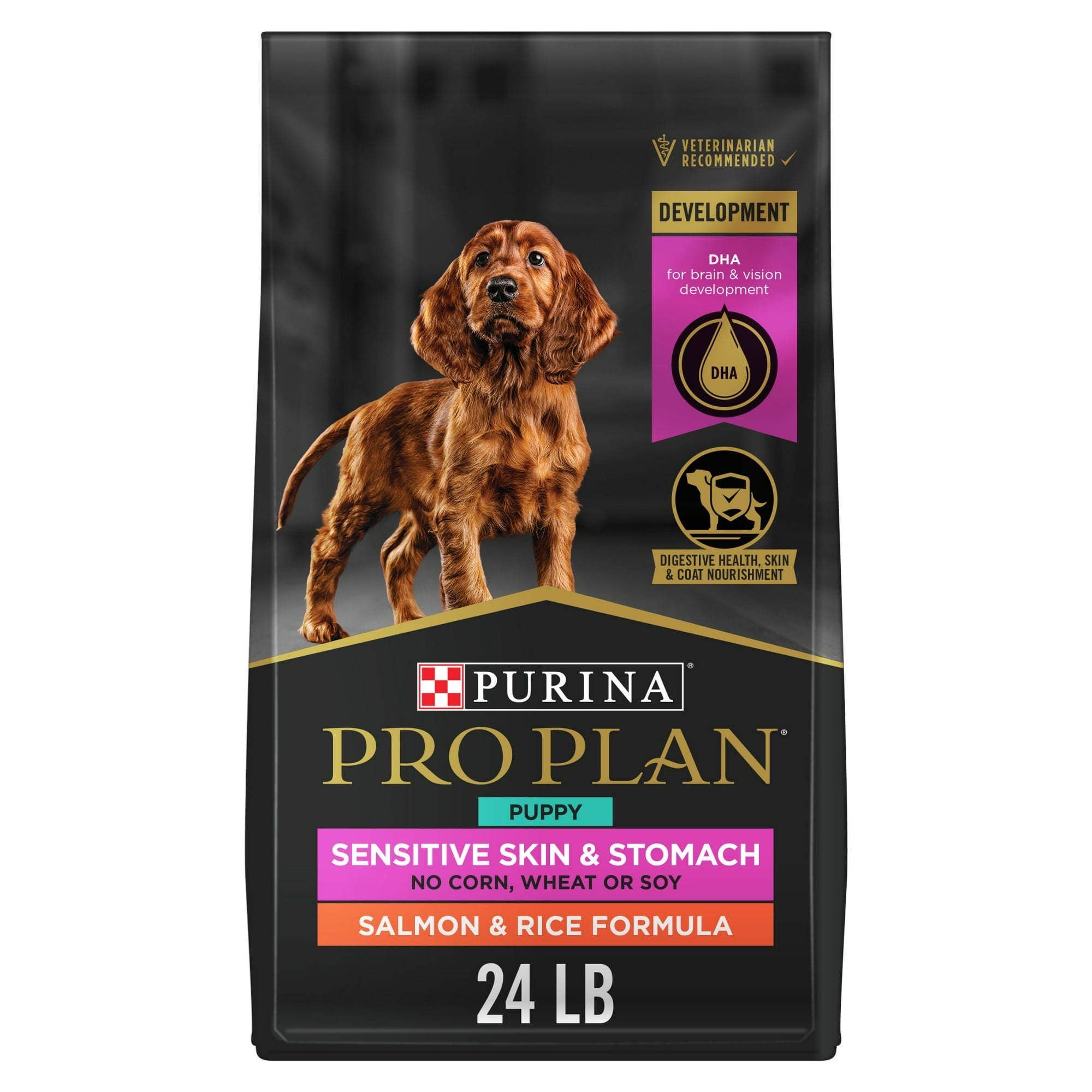 Purina Pro Plan Sensitive Skin and Sensitive Stomach Dog Food Puppy Salmon and Rice Formula, 24 lb Bag