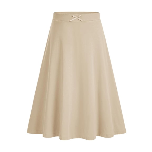 BLTIBY Girls Skirts Kids A-Line Long Skirts Solid Uniform Skirts for Teen Girl Khaki 7-8 Years