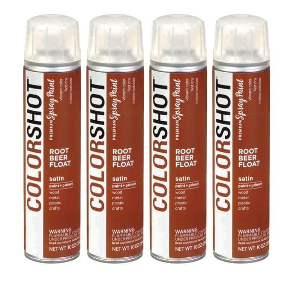 COLORSHOT Satin Spray Paint, Rootbeer Float (Medium Brown) 10 oz. 4 Pack, Fast-Drying Acrylic Paint, Indoor & Outdoor Use