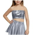 thumbnail image 2 of BRGZLK Summer Saving! Sleeveless Top for Kids Children's Performance Costume Sequined Sleeveless T-Shirt With Exposed Waist and Navel Round Neck Elastic Strapless Black 11-12 Years, 2 of 3