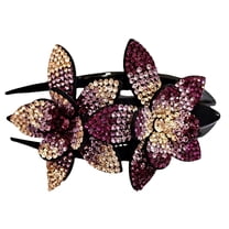 Mcolor Rhinestone Double Flower Hair Clip for Women Girls, Crystal Duckbill Clip Hairpin with Teeth Non-Slip Women Elegant Hair Dovetail Clips for Thick Long Hair Accessories