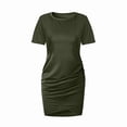 thumbnail image 3 of ZEHJUHAN Women's Solid Color Round Neck Short Sleeve with Cross Hem Ruffles Slim Fit Summer T-Shirt Dress Green，XL, 3 of 8