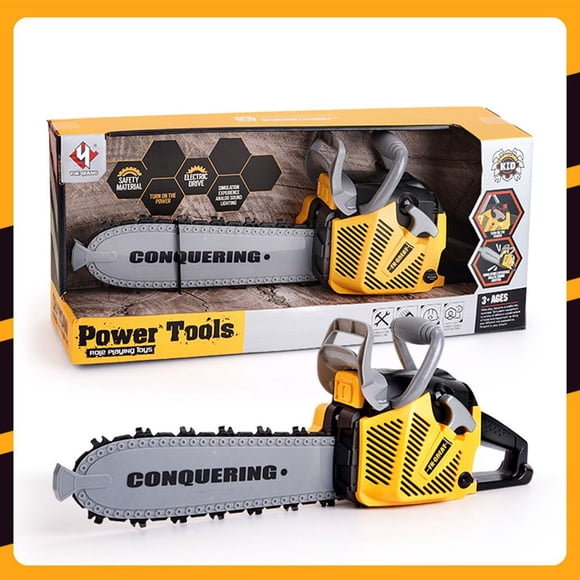 Dsseng Deals Kids Toy Chainsaw with Functional Rubber Chain  Lights & Sounds | Battery-Powered Pretend Play Construction Tool for Boys & Girls 3+ | Safe Plastic Design | 41cm Long | Indoo