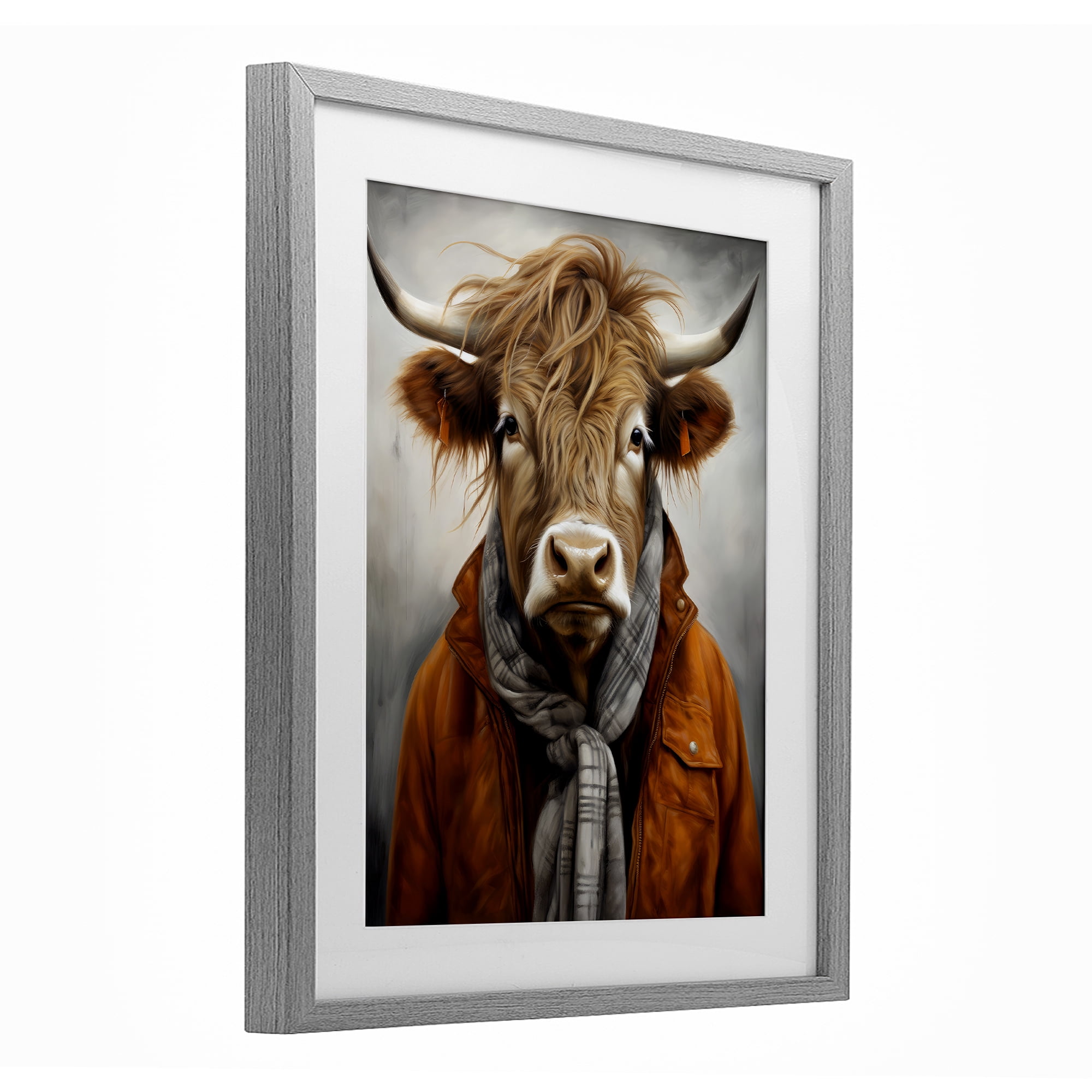 Stupell Industries Buster Bull Horn Portrait Gray Framed Print Under Glass, design by Ray Powers