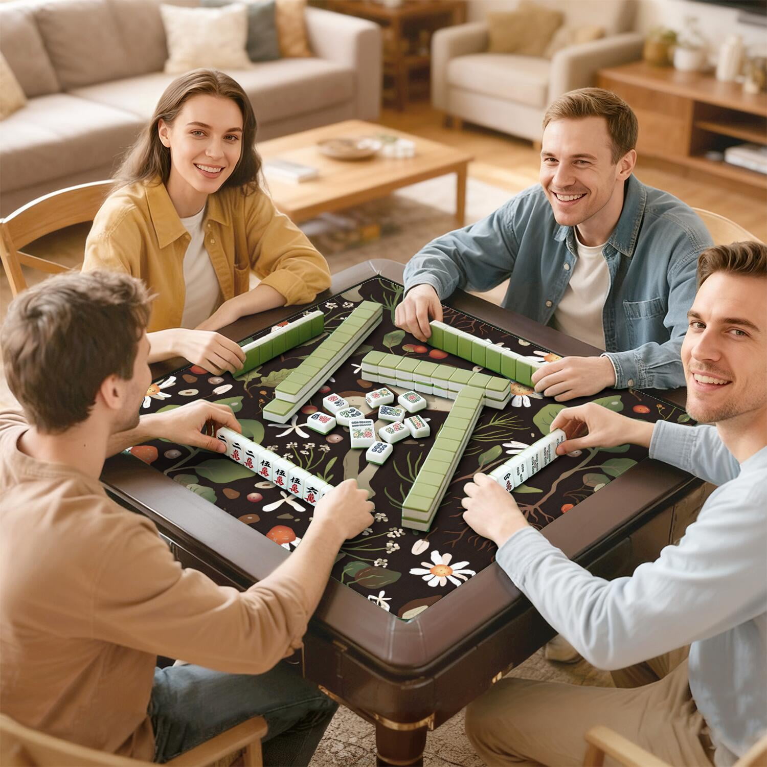 Large Square Plants Style Mat 31.5x31.5 Inches Made of High Quality Rubber with Anti-Slip Properties and Noise Reducing Technology for Card Games