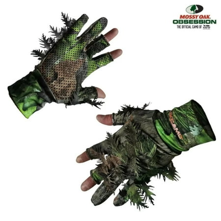 QuikCamo Men s Lightweight Leafy Fingerless or Touchscreen Tips Camo Gloves Green Extra Large