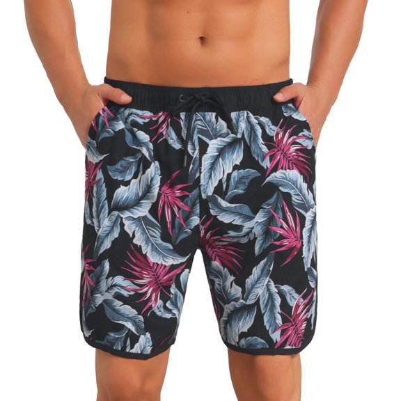 DARING DIVA Men's Swimming Elastic Liner Drawstring Beach Shorts with Pocket 28 Black Red