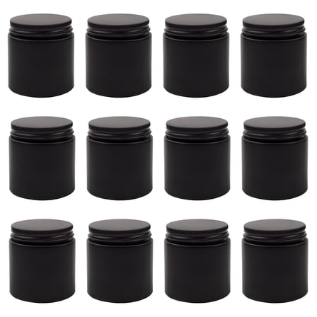 Cornucopia Brands 4oz Black Coated Glass Jars (12-Pack); Cosmetic Jars w/ Black Metal Lids and Black Matte Exterior, 4-Ounce
