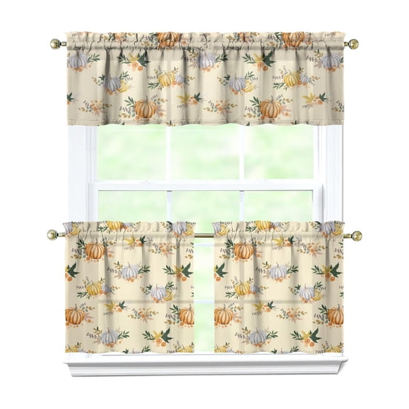 Rod Pocket Kitchen Curtain Set 3-Piece, 27.5x36 Inch Valance & Tier Drapes, Polyester Pongee Cafe Curtains for Living Room, Bathroom, Farmhouse Rustic Country Window Treatments.