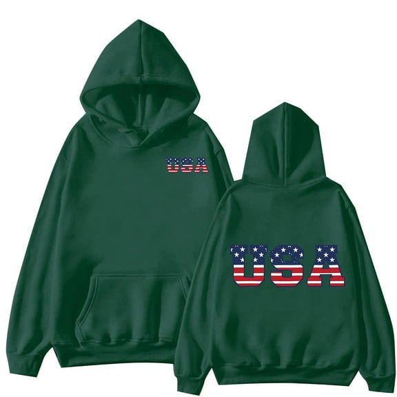 Charmgo Clearance Graphic Hoodies, Women's Autumn USA Hoodie With Pocket American Flag USA Hoodie Loose Casual Hoodie Oversized Sweatshirt for Women, Army Green Hoodies for Women L