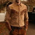 thumbnail image 4 of Zysthvn Plus Size Collared Shirts for Men Fringe Casual Long Sleeve Western Cowboy Man Tees Button Solid Lapel Tassel Vintage Tops, 4 of 8