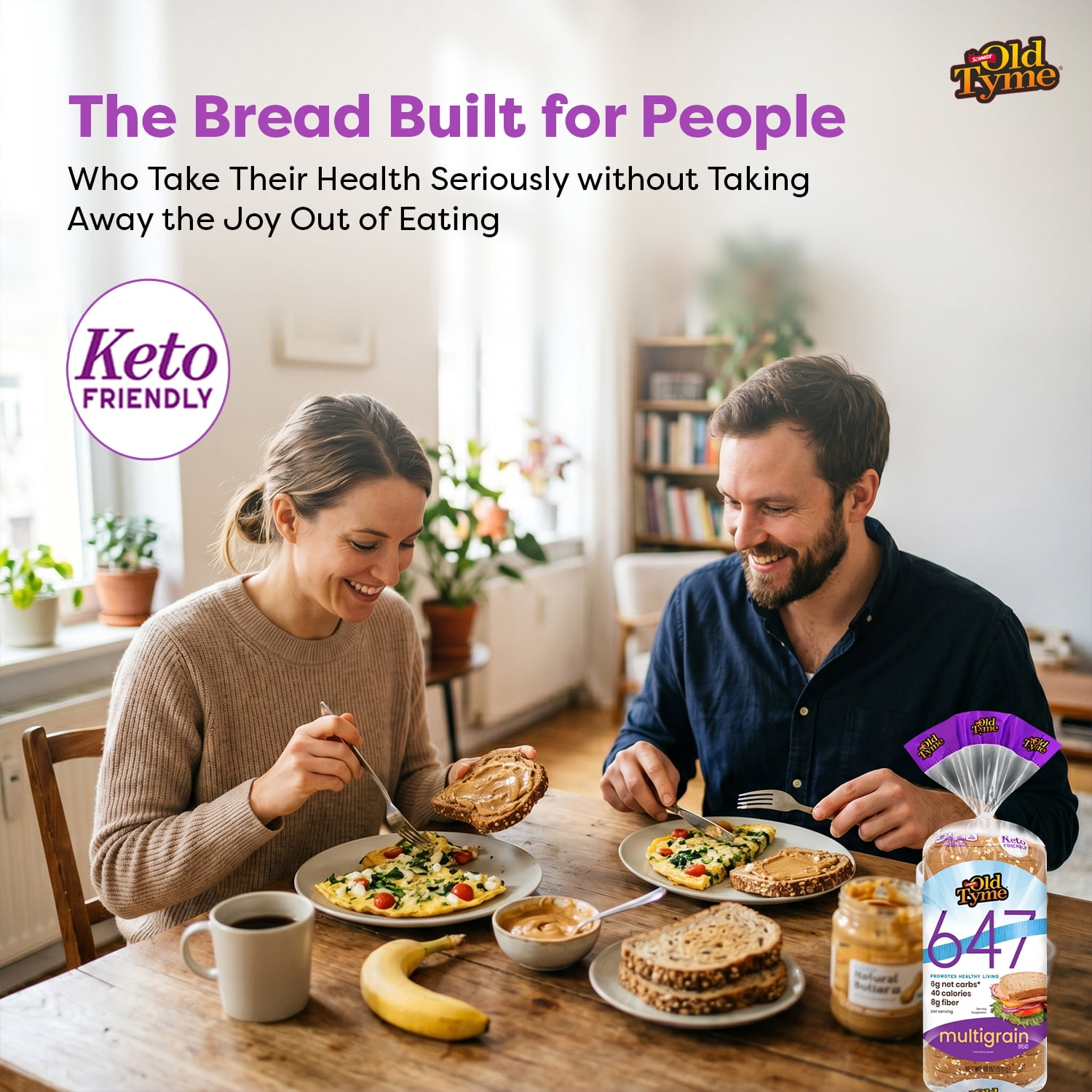Schmidt Old Tyme 647 Multigrain Bread, Keto, Low Carb, 40 Cal, High Fiber, 18oz Loaf