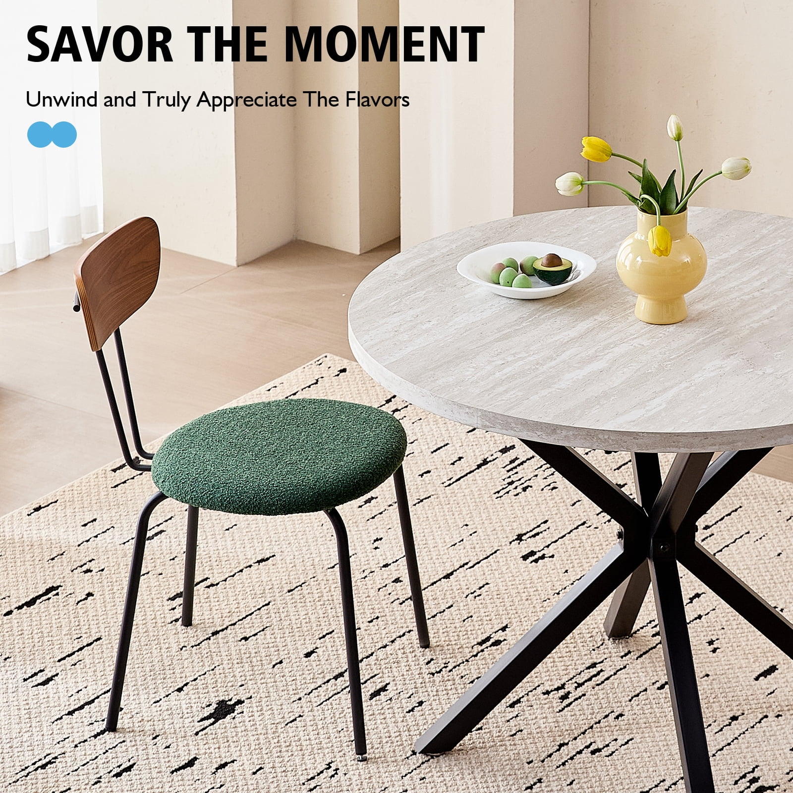 39 Inch Round Dining Table for 4, Mid-Century Kitchen Leisure Table for Apartment Living Room Space Saving, Metal Cross Legs, Gray Stone Pattern