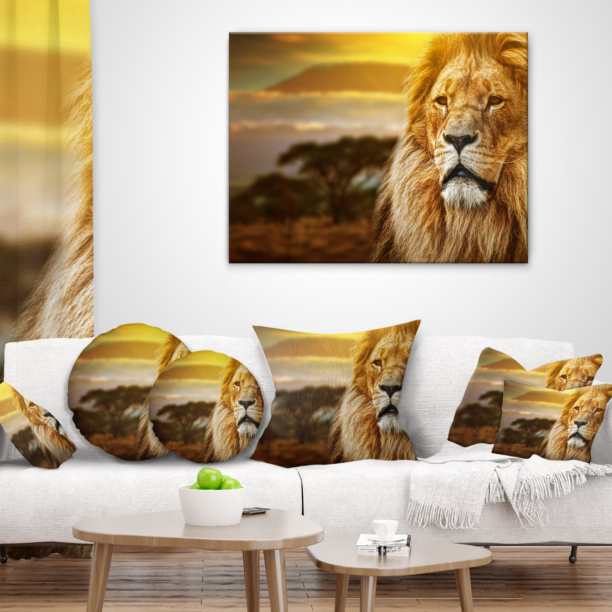 Designart Lion and Mount Kilimanjaro - Animal Throw Pillow - 18x18