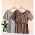 thumbnail image 6 of Chuancc Women Built-in Bra T Shirt Top Short Sleeve Crew Neck Basic Tees Casual Ribbed Knit Fitted Going Out Tops Coffee L, 6 of 9