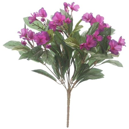 Oakridge Silk Impatiens Bush Artificial Flowers Outdoor Décor Purple 18 High