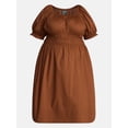 thumbnail image 4 of Terra & Sky Women's Plus Smocked Cotton Midi Dress with Short Puff Sleeves, Sizes- 0X-5X, 4 of 5