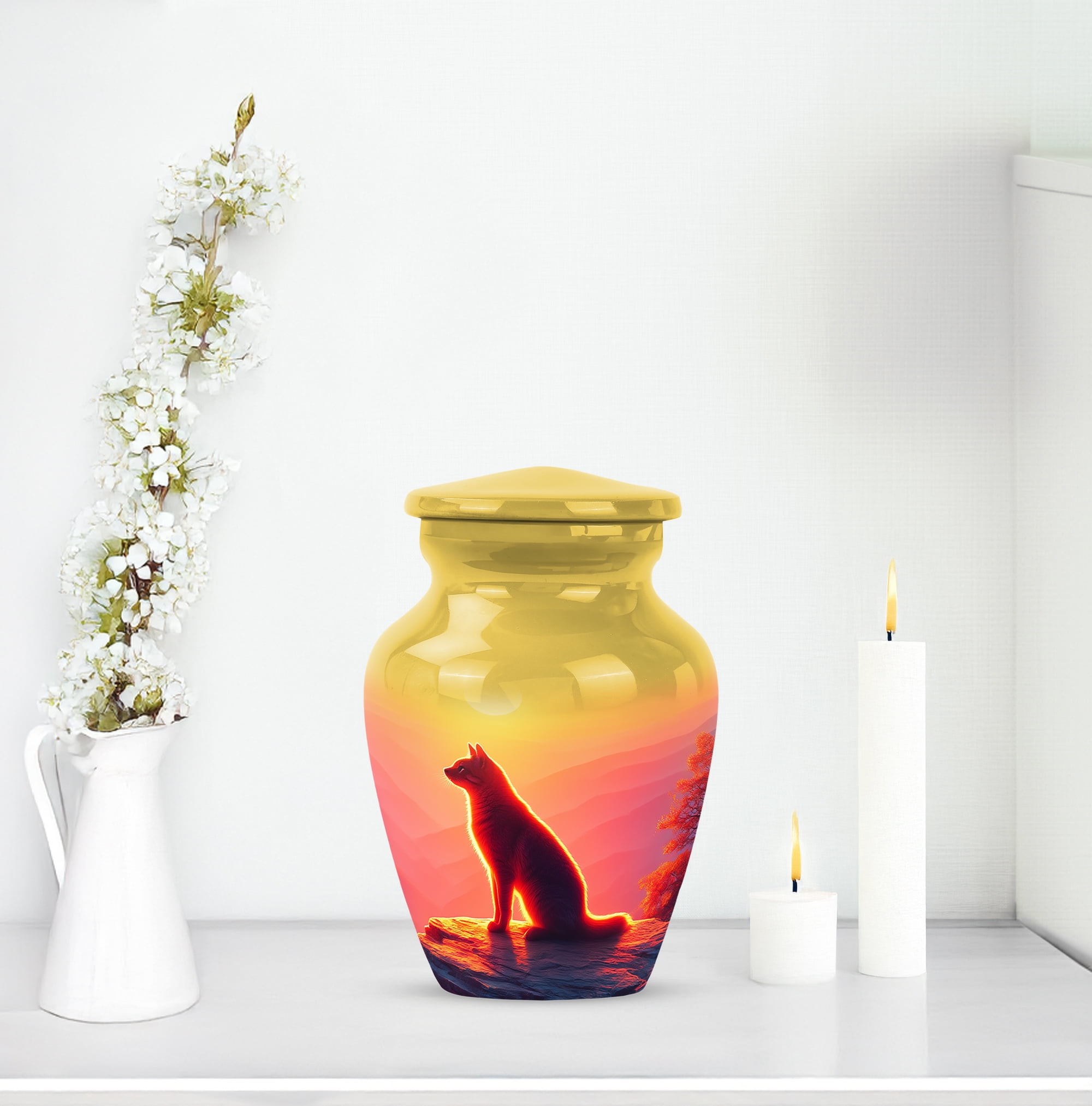 Cat Cremation Urn For Human Ashes Men And Woman - Yellow Mini Urns For Adult Male Small - Funeral Urns For Human Ashes Adult For Female - Keepsake Urn For Daughter And Son 3 Inch