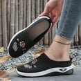 thumbnail image 4 of Floleo Women's Backless Slip On Floral Embroidery Knit Mule Sneakers, Breathable Mesh Wedge Sole Casual Daily Walking Footwear(Black,6.5), 4 of 9
