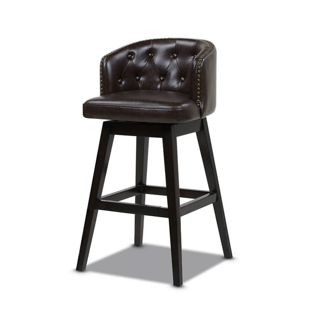 Faux Leather Swivel Low Back Bar Stool, Brown Faux Leather Swivel Bar Stools