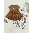 thumbnail image 2 of Bagilaanoe 3pcs Toddler Baby Girl Long Pants Set Long Sleeve Ruffle A-Line Dress Tops + Flare Trousers + Headband 18M 24M 3T 4T 5T 6T Kid Casual Outfits, 2 of 9