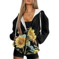 thumbnail image 4 of SCRAWLGOD Sunflower Butterfly Lightweight Hooded Zip Up Sweatshirt Women Trendy Long Sleeve Women Oversized Sweater Breathable Zipper Hoodies for Women Graphic Size XS for Office, 4 of 7