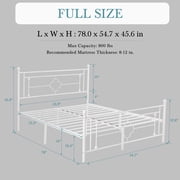 Einfach Full Size Heavy Metal Bed with Vintage Headboard Pattern, White