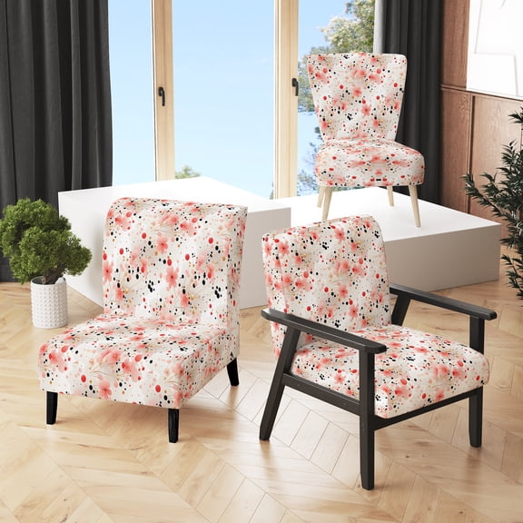 Designart "Floral Polka Dot Serenade I" Pink Floral Upholstered Accent Chair - Cottage Arm Chair For Bedroom