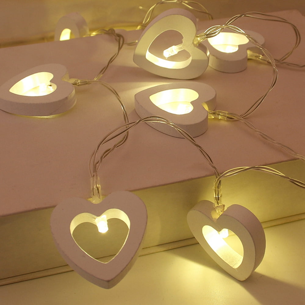 HOTBEST Wooden Heart String Lights Operated Decorative 10 LED String