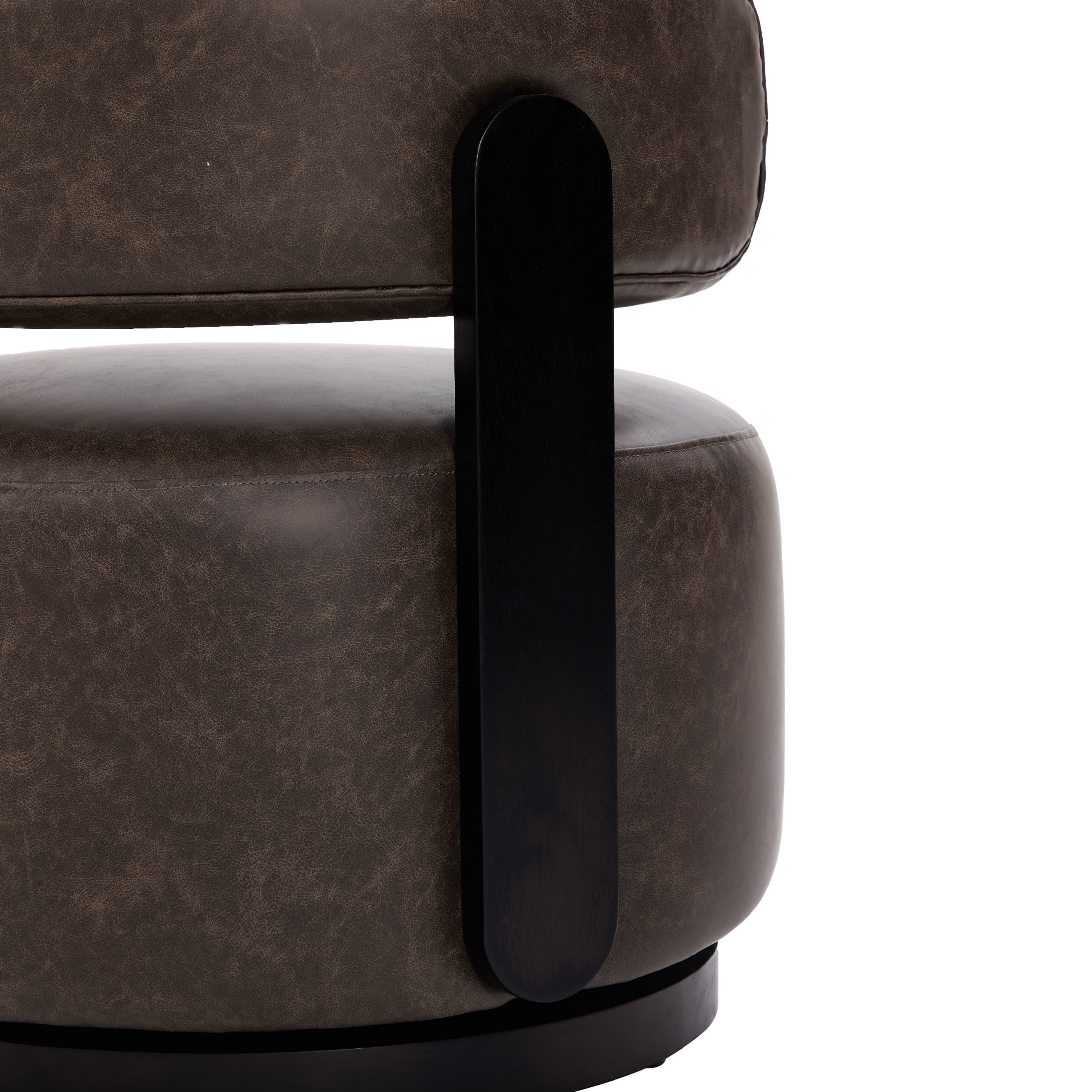 Christopher Knight Home 360° Swivel Leather Barrel Accent Chair with Rubberwood Base, Dark Brown