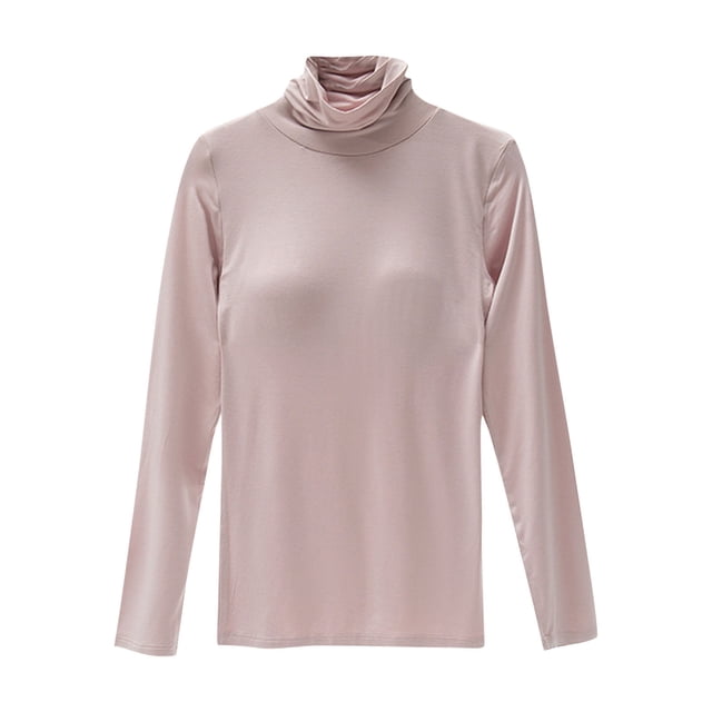 WRKEKC Chandails à Manches Longues pour Femmes Col Roulé Coton avec Coussinets Intégrés Couleur Unie Haut à Manches Longues pour Femmes Décontracté Confortable Chandail de Soutien