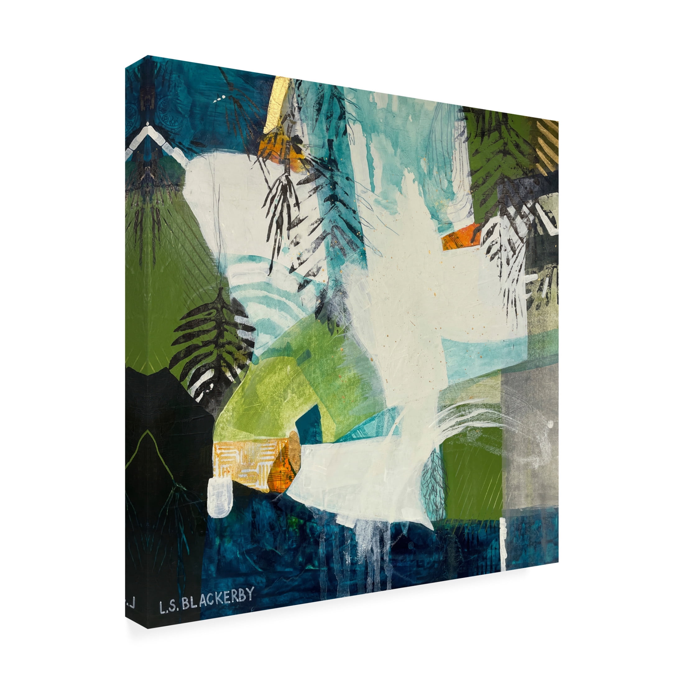 Canvas Wall Art - Linda S. Blackerby 'Woodlands Mountain Lake 3' Wall Art for Living Room, Bedroom, or Office Décor by Trademark Fine Art - 14 x 14 Inches