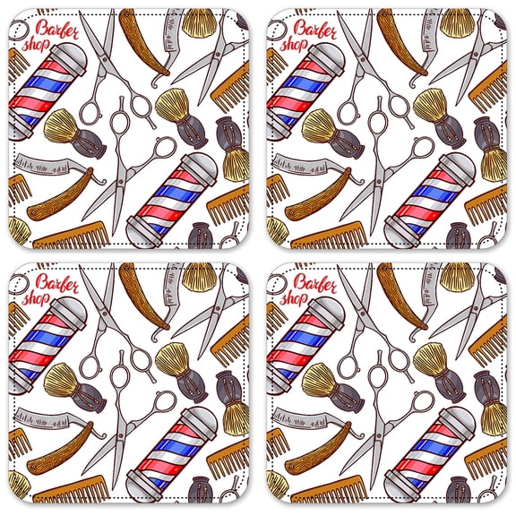 Vinyl Drink Coasters - Set of 4 - Seamless Barber Shop