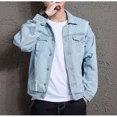 thumbnail image 3 of Abrigo vaquero para hombre, chaqueta vaquera con botones, holgado, con agujeros, rasgado, estilo rockero, de Corea, nuevo, al precio más bajo, ropa de hombre de moda desgastada, 3 of 5