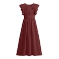 thumbnail image 3 of Girls Sleeveless Flower Girl Dress, Solid Color A-Line Ruffle Shoulder Dress for Junior Bridesmaid, First Communion and Birthday Party Occasions Wine 100, 3 of 8