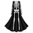 thumbnail image 4 of Skeleton Dress Long Sleeve V Neck Maxi Halloween Dresses for Women Spooky Skull Rose Gothic Festival Party Outfit, 4 of 4