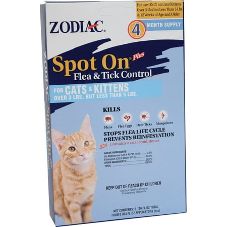 Small - 4 count Zodiac Spot On Plus Flea and Tick Control for Cats and Kittens