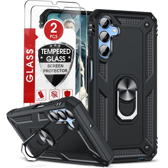 LEYI for Samsung A 15 5G Case, Cell Phone Cases Galaxy A15 with [2 Pack] Screen Protector, Military-Grade Heavy Duty Cover with Magnetic Ring Stand for A 15 5G, Black