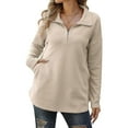 thumbnail image 2 of Vedolay Womens Hoodies Pullover Women's 2023 Hoodies Half Zip Long Sleeve Oversizd Crop Pullover Sweatshirts with Pockets,Beige M, 2 of 5