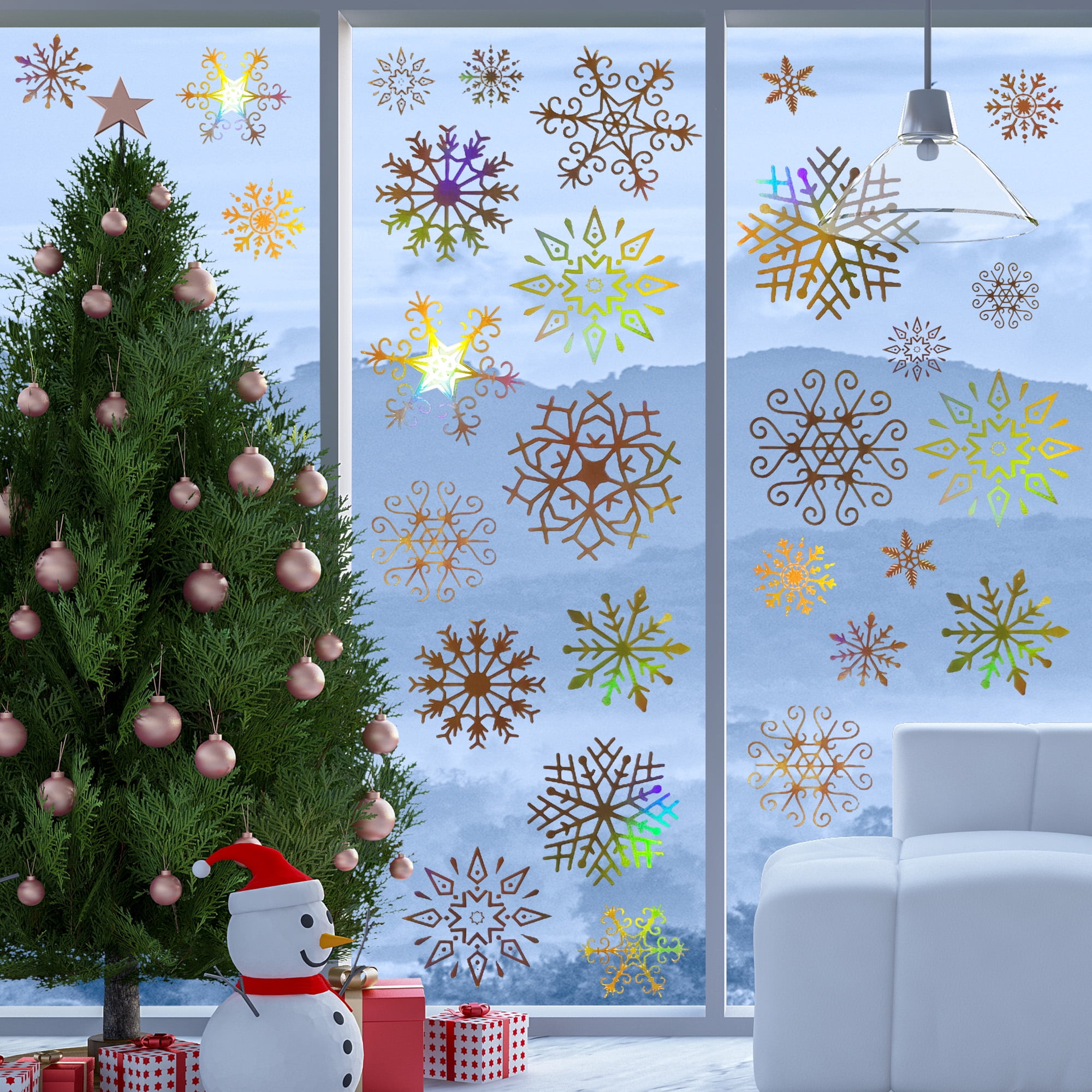 Unique Bargains Snowflake Window Decal for Windows and Home Rainbow Gold Tone