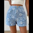 thumbnail image 4 of Shorts Bohemios de Verano con Cintura Alta y Bolsillo para Mujer, de Jacquard Floral Azul M, 4 of 8