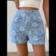thumbnail image 4 of Shorts Bohemios de Verano con Cintura Alta y Bolsillo para Mujer, de Jacquard Floral Azul M, 4 of 8