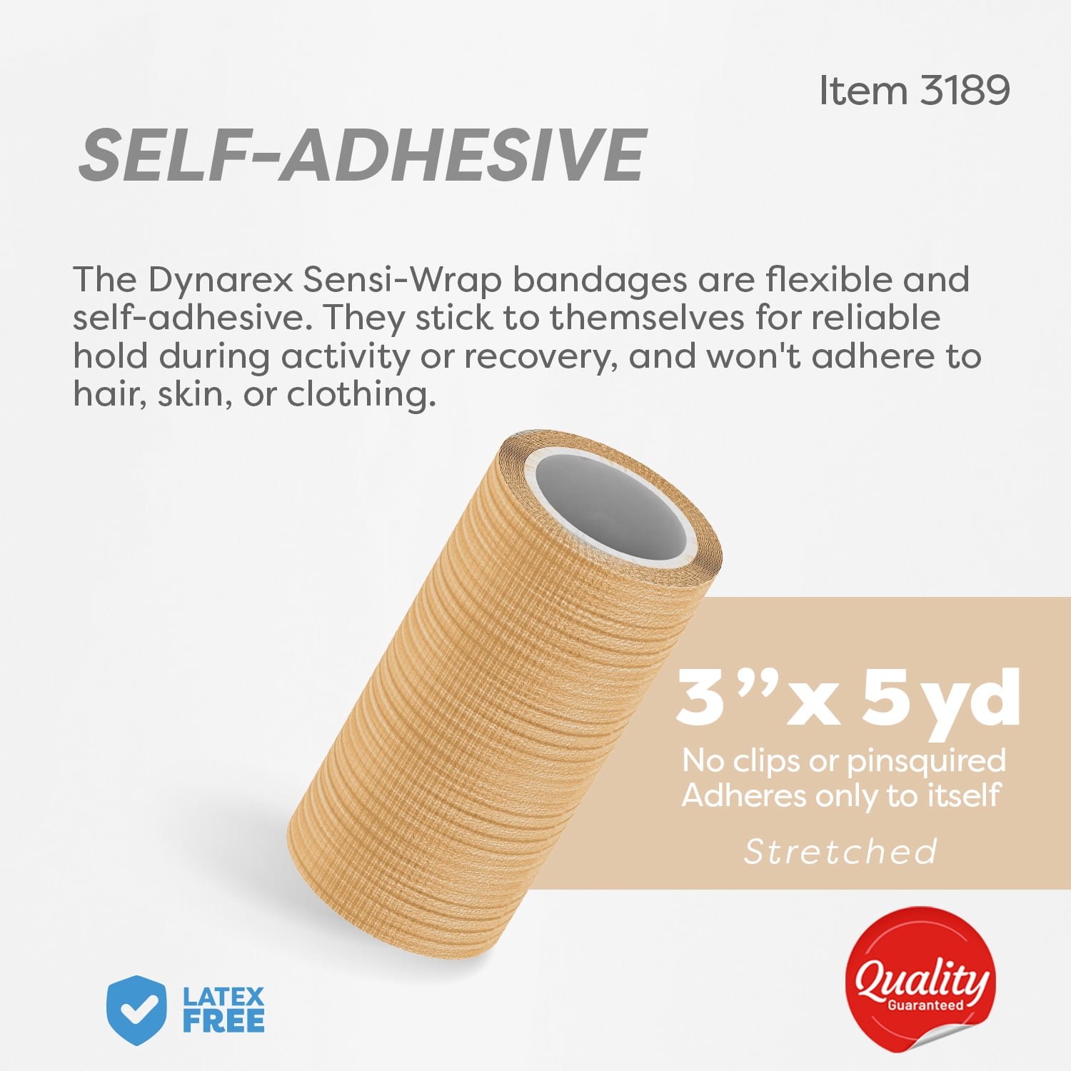 Dynarex Sensi-Wrap Self-Adhesive Bandages, 24-Pack, 3" x 5 yards, Tan, Latex-Free, Colored Elastic Cohesive Athletic Tape, Tattoo Grip & Vet Wrap