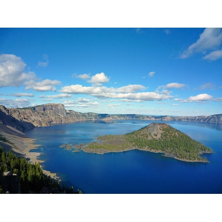 Wizard Island - LAMINATED POSTER Wizard Island Cinder Cone Volcanic Crater Lake Poster Print 24 x 36