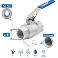 thumbnail image 2 of UNOX 3/4" NPT Full Port Ball Valve Two-Piece Body Design, Female Stainless Steel AISI304 Heavy Duty for Water Oil Gas Valve - 1000WOG Steam Ball Valve with Blue Locking Handles, 2 of 6