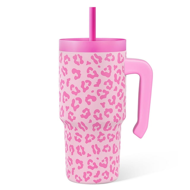 Vaso para beber SANDJEST Kid de 20 oz con mango aislante, color rosa