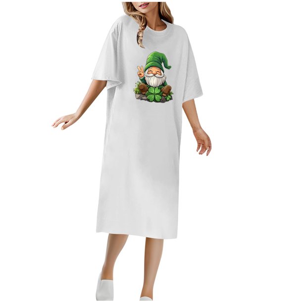 Vestido Corto de Verano Cuello Redondo Estilo de Camiseta de Longitud de Tobillo de Manga Corta, Altamente Elástico para Pijamas Y Ropa Interior Sexy