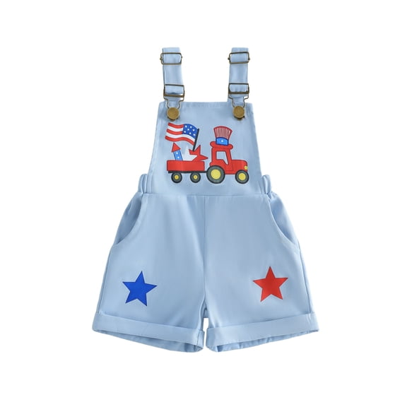 Cenuakty Newborn 3M 6M 12M 18M 24M 2T 3T Boy 4th of July Overalls Casual Loose Fit Tractor American Flag Embroidered Star Sleeveless Jumpsuit