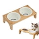 thumbnail image 1 of Raised Feeding Bowl for Cats, Oblique Design, Ceramic Cat Bowl, with Wooden Frame, NonSlip and Gentle on Taste, for Puppies and Cats of All Sizes, 1 of 5