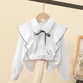 thumbnail image 3 of Girl's Cotton Blouse Kids Ruffle Long Sleeve Button Down Collar Shirt Summer Lightweight Casual Cute Soft Uniform School Tops, 3 of 6